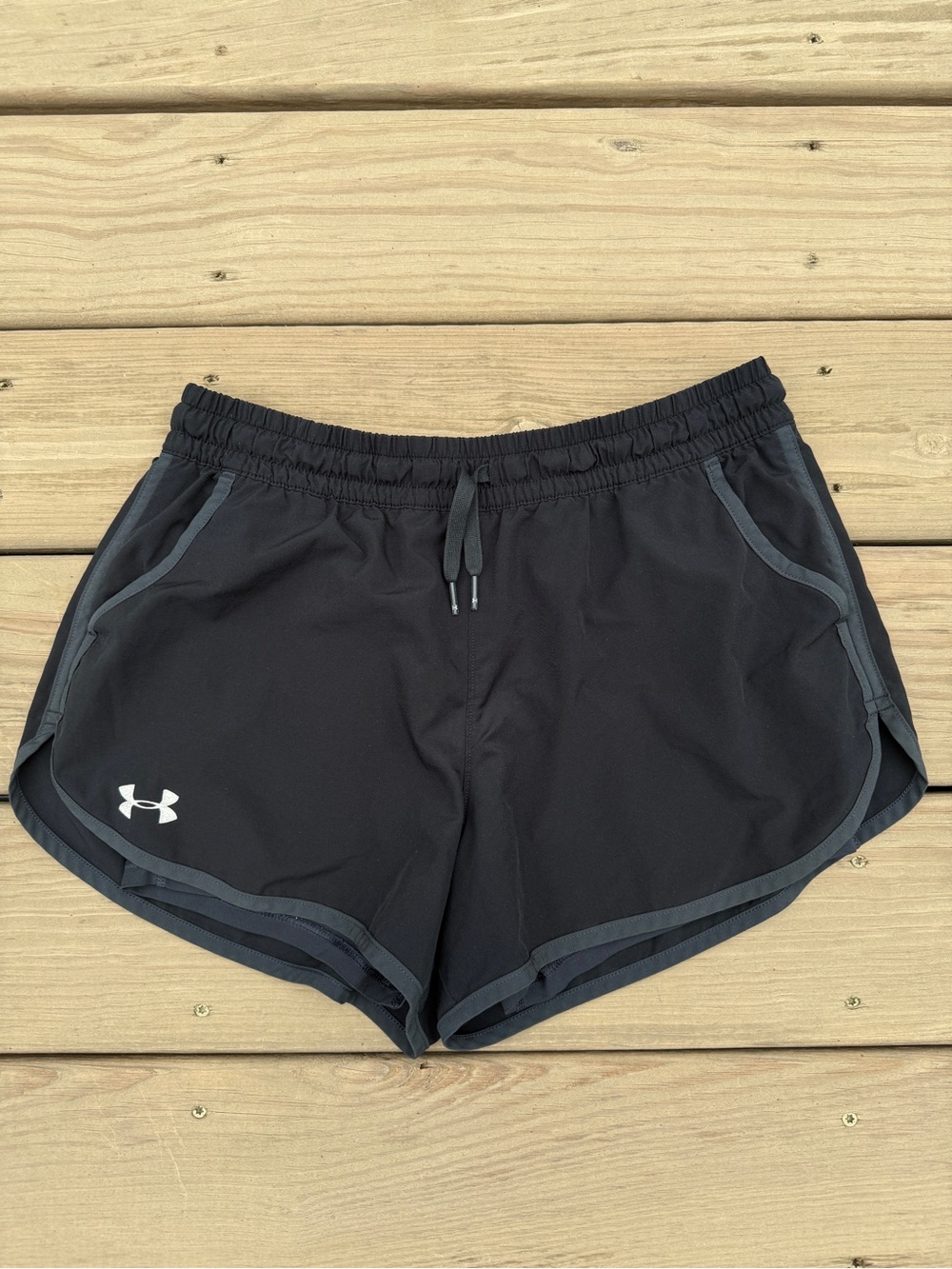 Under Armour Women's Black Athletic Running Shorts with Gray Trim